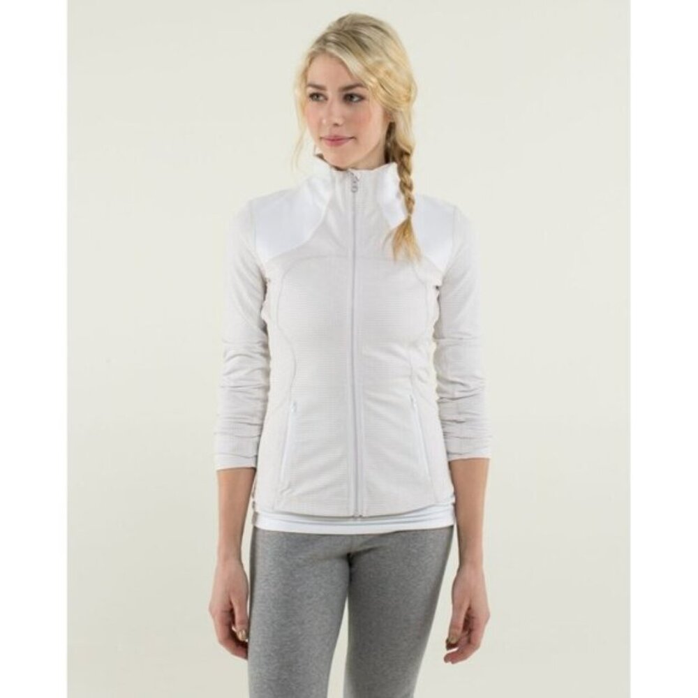 Lululemon Forme Full Zip Jacket Gingham Plaid Dune White Size 6 Activewear